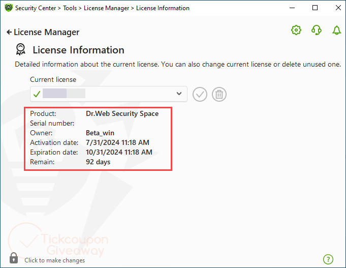 license information dr web security space
