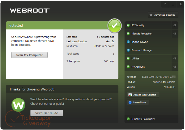 Screenshot Webroot Secureanywhere Antivirus For Pc Gamers
