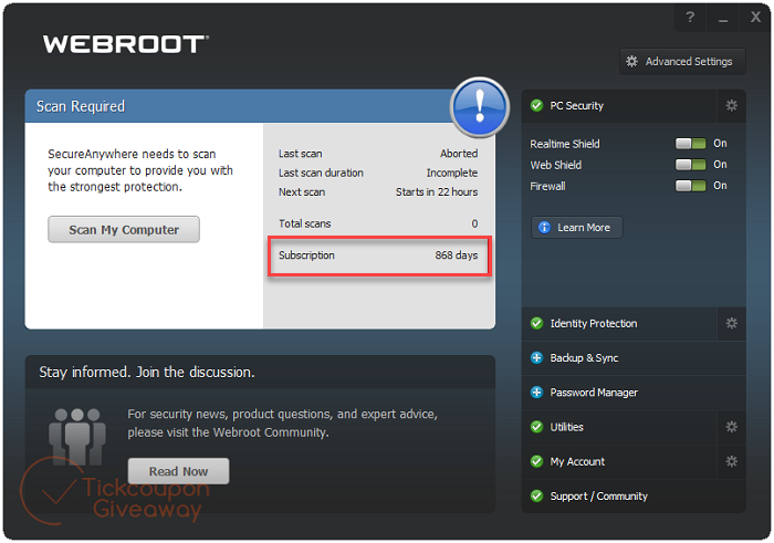Webroot Secureanywhere Antivirus For Pc Gamers License Period