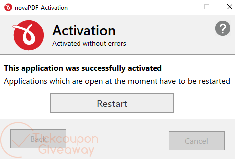 novapdf standard successfully activated
