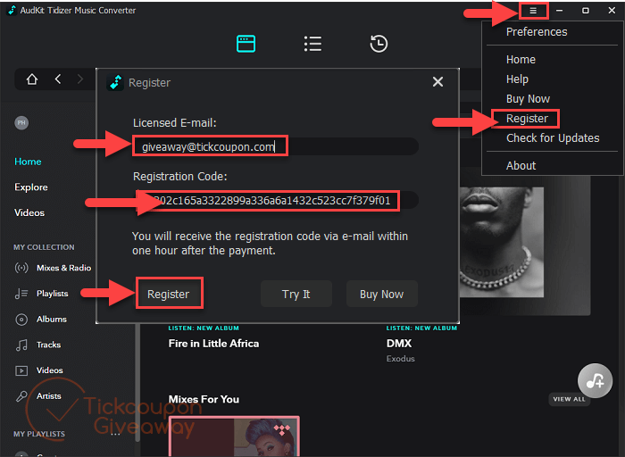 audkit tidizer music converter registration