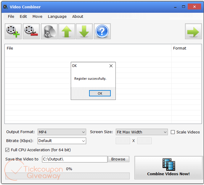 register successfully video combiner pro