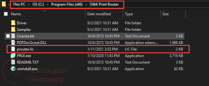 copy o k print router license to installation folder