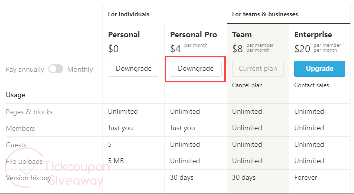 notion downgrade