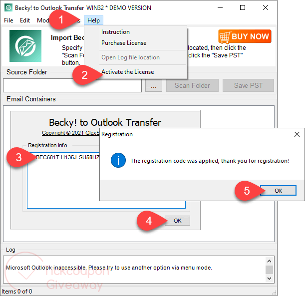 becky to outlook transfer registration