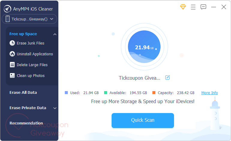 AnyMP4 iOS Cleaner Giveaway Screenshot