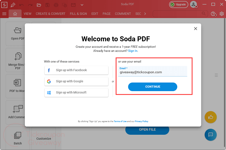 soda pdf 360 standard sign up