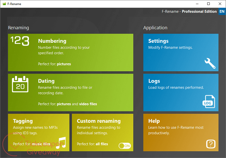 ascomp f rename pro main screenshot ASCOMP F-Rename Professional Giveaway Screenshot