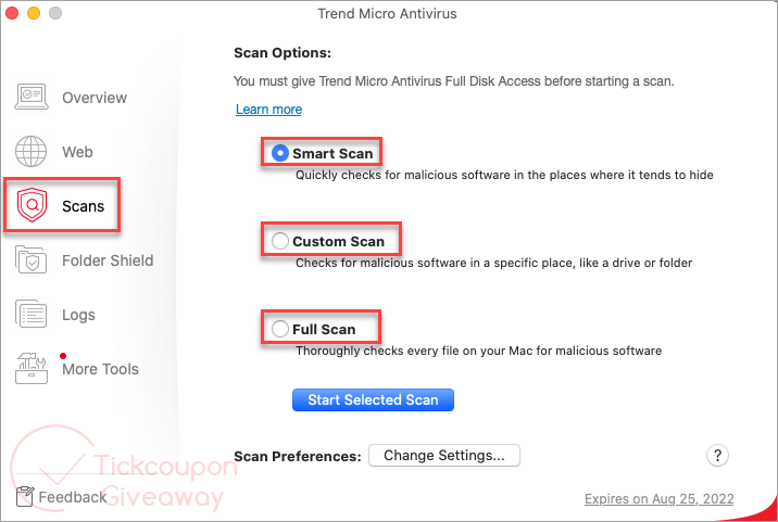 Scans Trend Micro Antivirus for Mac 