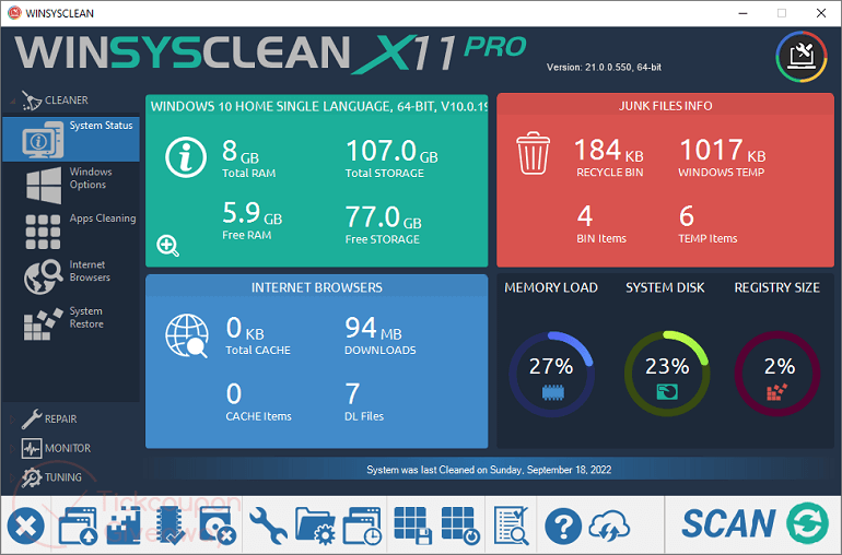 WinSysClean X11 Screenshot