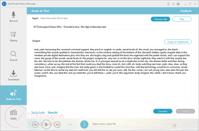 Audio totext Acethinker Music Recorder
