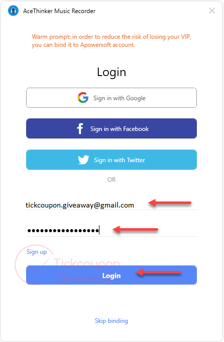 log in acethinker music recorder