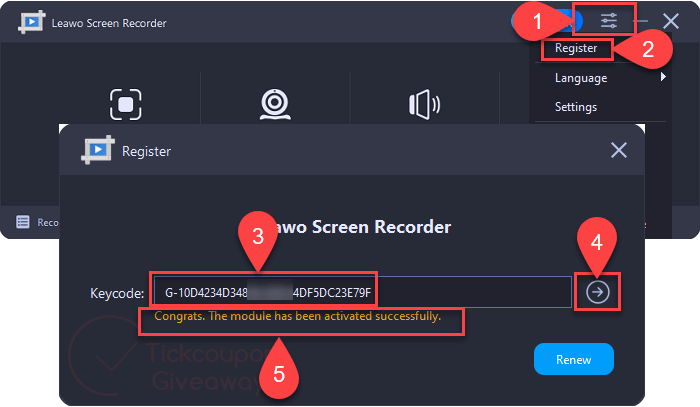 register leawo screen recorder