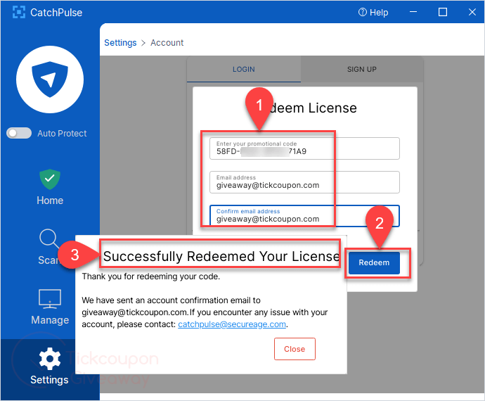 redeem code secureaplus catchpulse pro