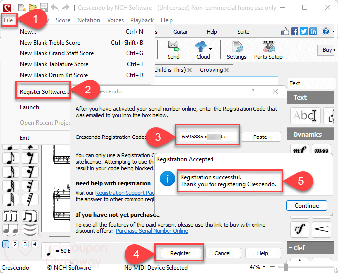 register crescendo music notation software