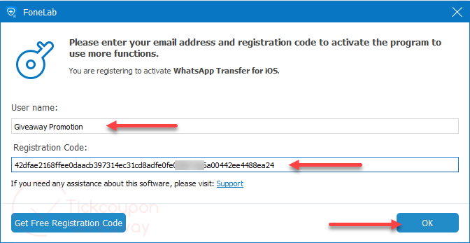 register fonelab whatsapp transfer for ios
