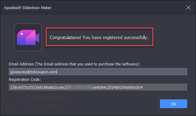 registered successfully apeaksoft slideshow maker