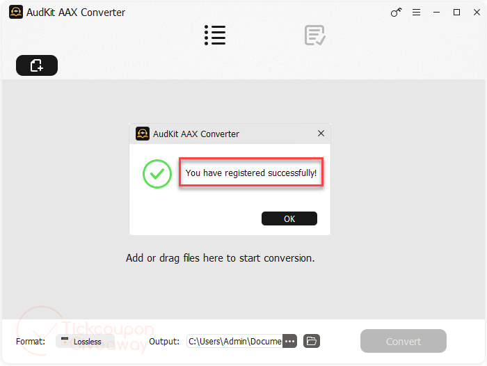 registered successfully audkit audible aax converter