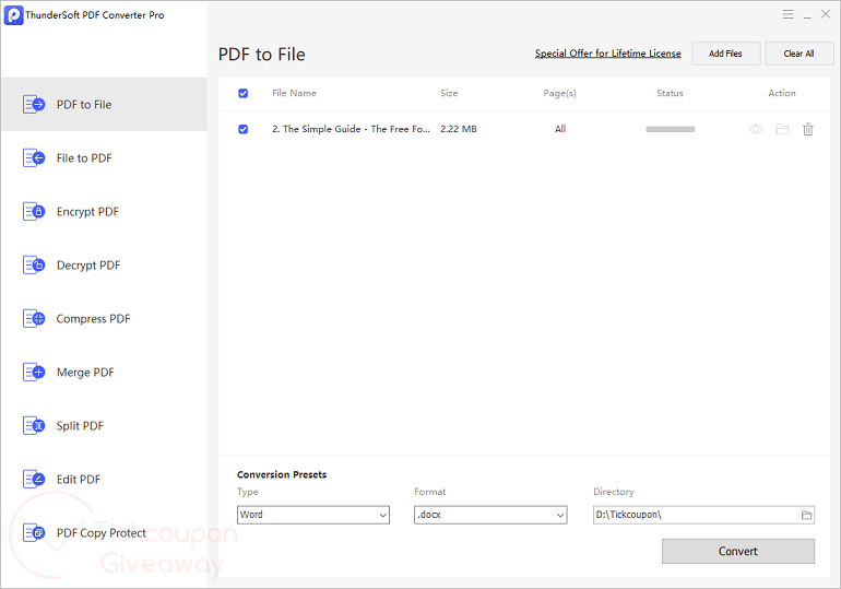 ThunderSoft PDF Converter Pro Giveaway Free Key