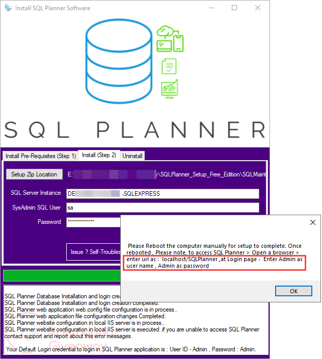 mssql planner finish installation