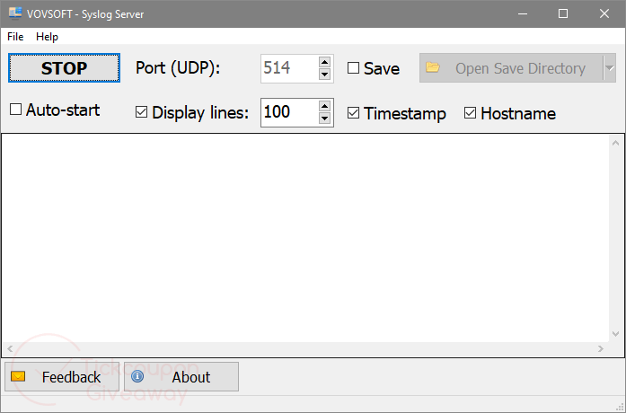 Vovsoft Syslog Server Main Screenshot Giveaway