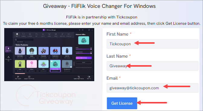 fliflik voice changer giveaway page