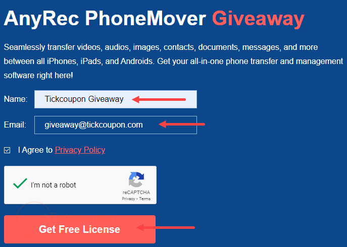 anyrec phonemover giveaway page
