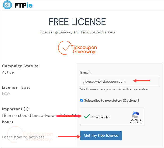 ftpie giveaway page
