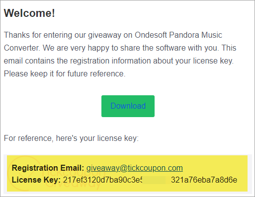 get ondesoft pandora music converter key