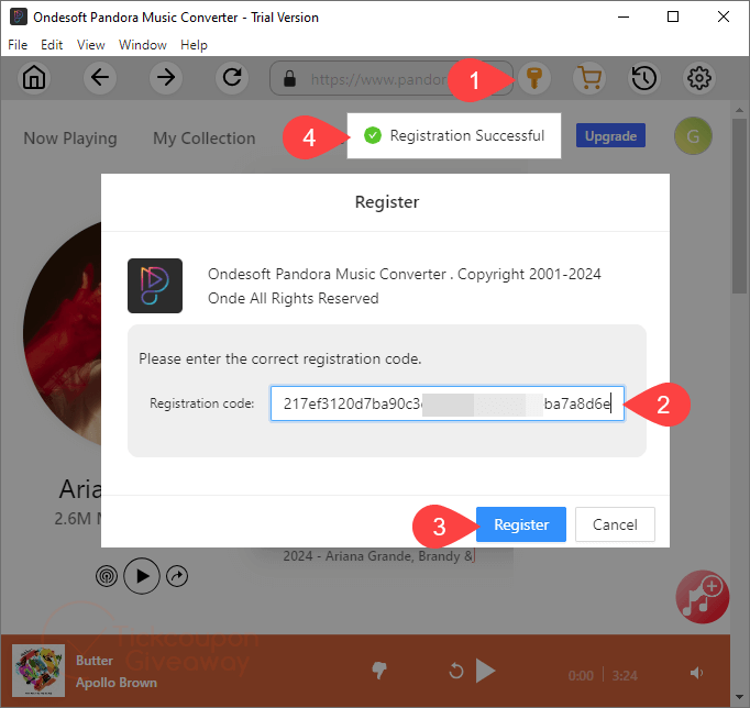 register ondesoft pandora music converter