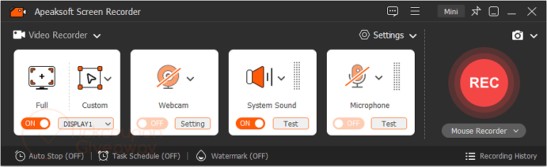 apeaksoft screen recorder main screenshot free Apeaksoft Screen Recorder Main Screenshot