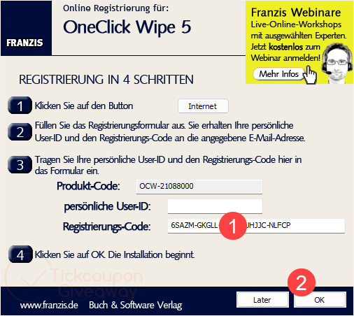register franzis oneclick wipe