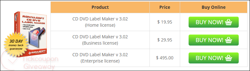 ronyasoft cd dvd label maker pricing plan